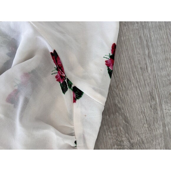 Whimsigoth Witchy Stevie Fringed Cream Pink Rose Floral Sheer Kimono Coverup, M - Picture 9 of 12